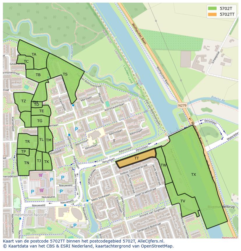 Afbeelding van het postcodegebied 5702 TT op de kaart.
