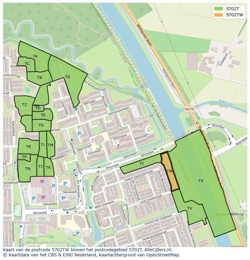 Afbeelding van het postcodegebied 5702 TW op de kaart.