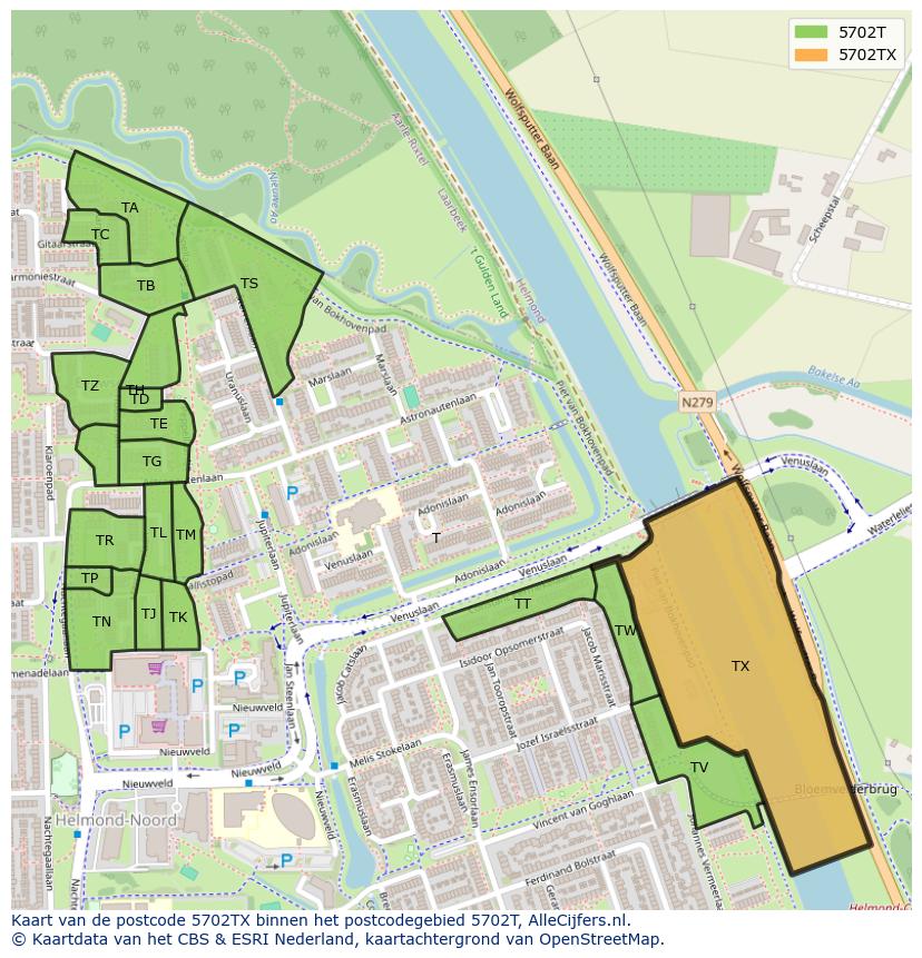 Afbeelding van het postcodegebied 5702 TX op de kaart.