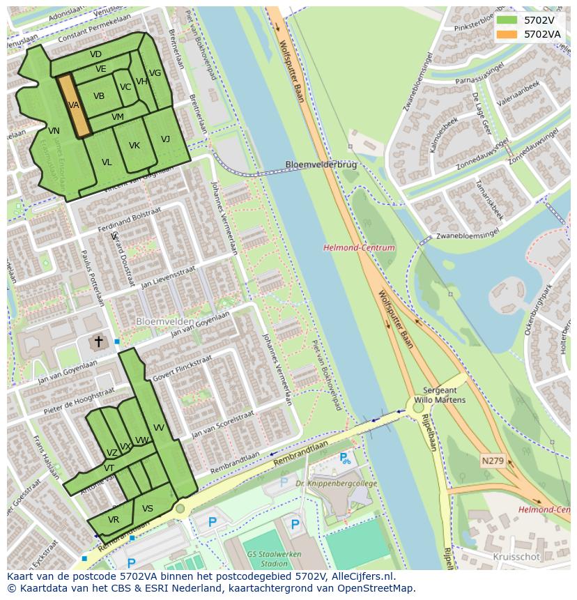 Afbeelding van het postcodegebied 5702 VA op de kaart.