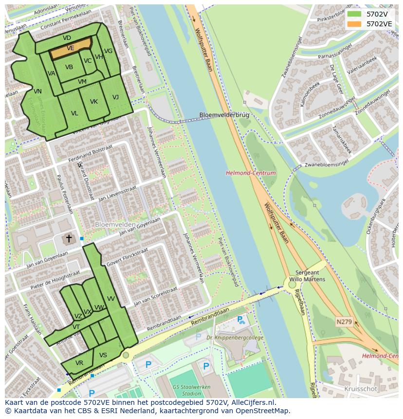 Afbeelding van het postcodegebied 5702 VE op de kaart.
