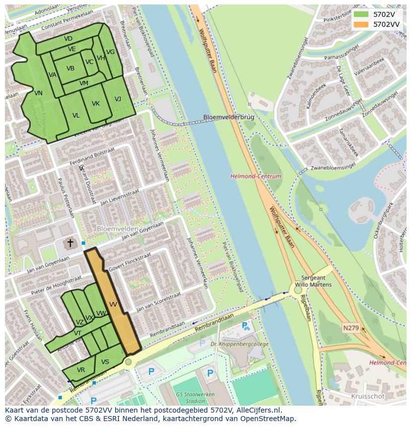 Afbeelding van het postcodegebied 5702 VV op de kaart.