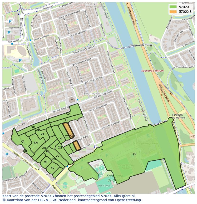 Afbeelding van het postcodegebied 5702 XB op de kaart.