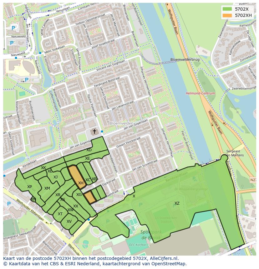 Afbeelding van het postcodegebied 5702 XH op de kaart.