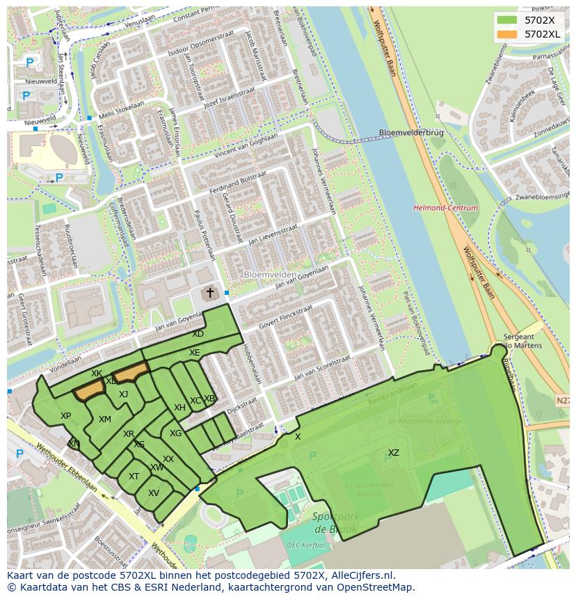 Afbeelding van het postcodegebied 5702 XL op de kaart.