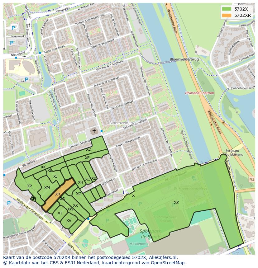 Afbeelding van het postcodegebied 5702 XR op de kaart.