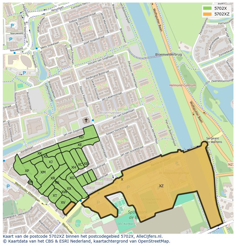 Afbeelding van het postcodegebied 5702 XZ op de kaart.