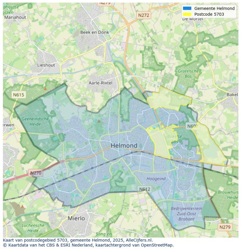 Afbeelding van het postcodegebied 5703 op de kaart.