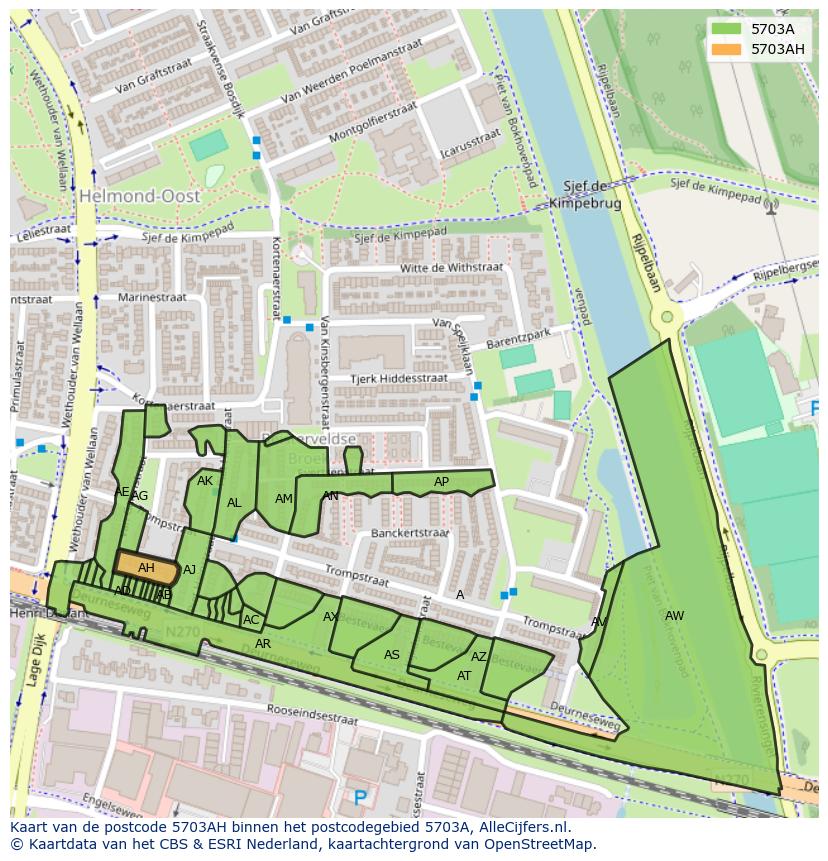 Afbeelding van het postcodegebied 5703 AH op de kaart.