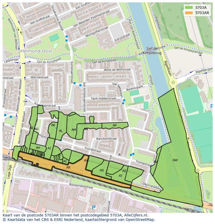 Afbeelding van het postcodegebied 5703 AR op de kaart.
