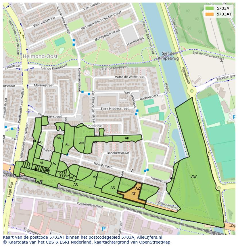 Afbeelding van het postcodegebied 5703 AT op de kaart.