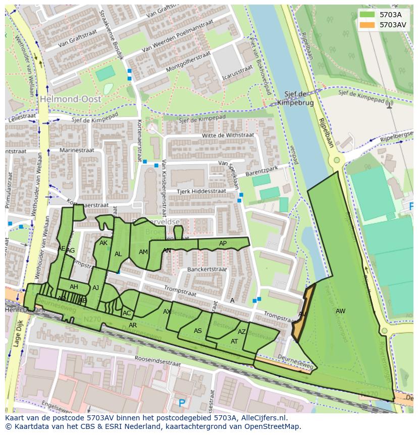 Afbeelding van het postcodegebied 5703 AV op de kaart.