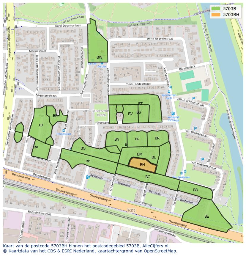 Afbeelding van het postcodegebied 5703 BH op de kaart.