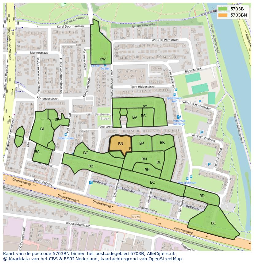 Afbeelding van het postcodegebied 5703 BN op de kaart.