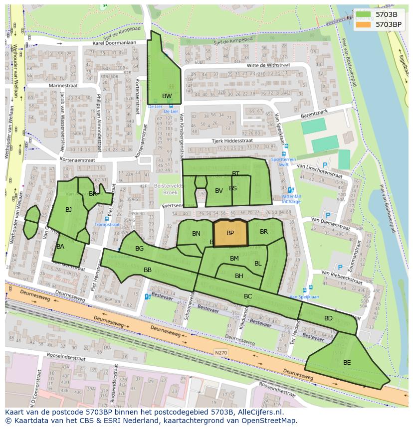 Afbeelding van het postcodegebied 5703 BP op de kaart.