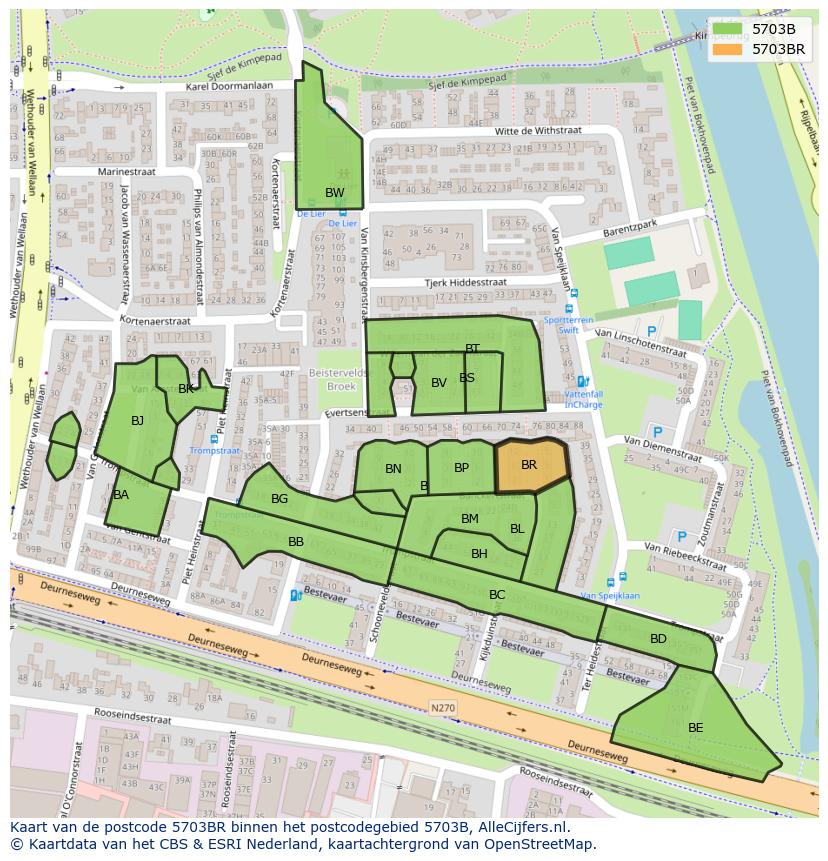 Afbeelding van het postcodegebied 5703 BR op de kaart.