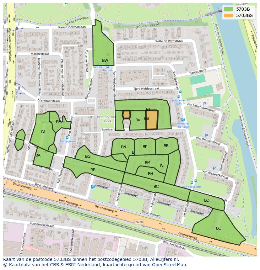 Afbeelding van het postcodegebied 5703 BS op de kaart.