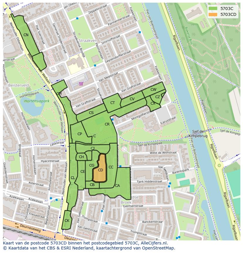 Afbeelding van het postcodegebied 5703 CD op de kaart.