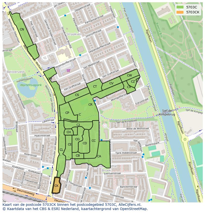 Afbeelding van het postcodegebied 5703 CK op de kaart.