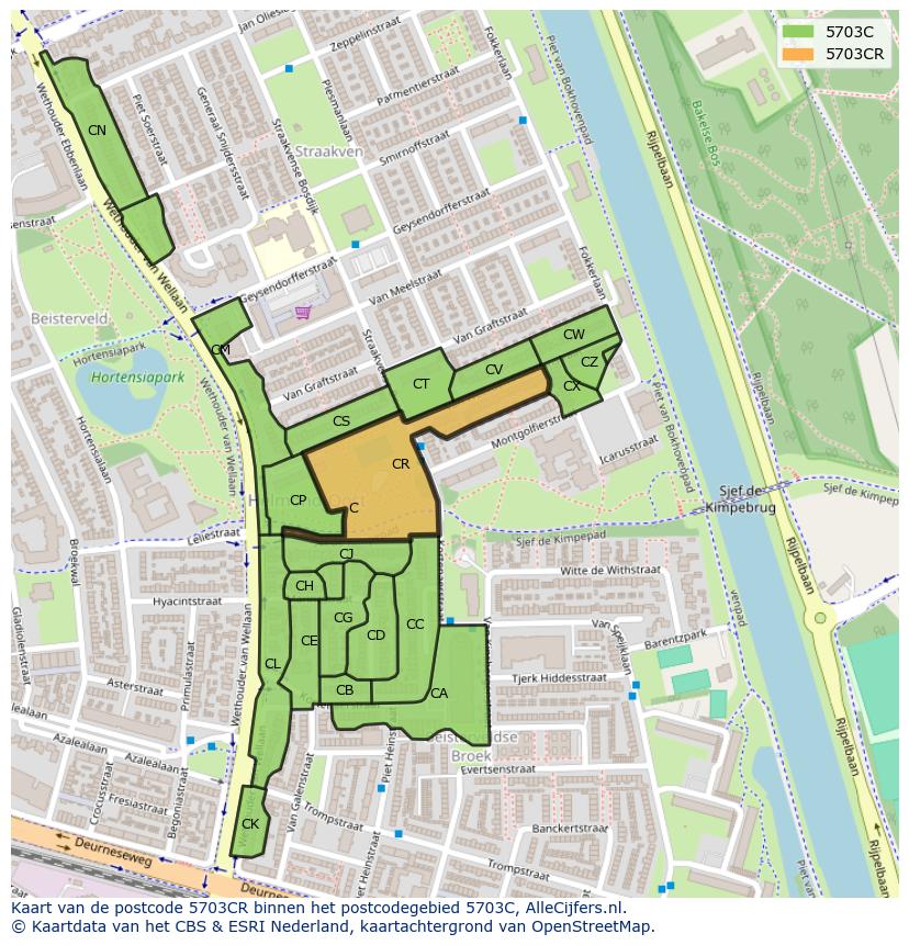 Afbeelding van het postcodegebied 5703 CR op de kaart.