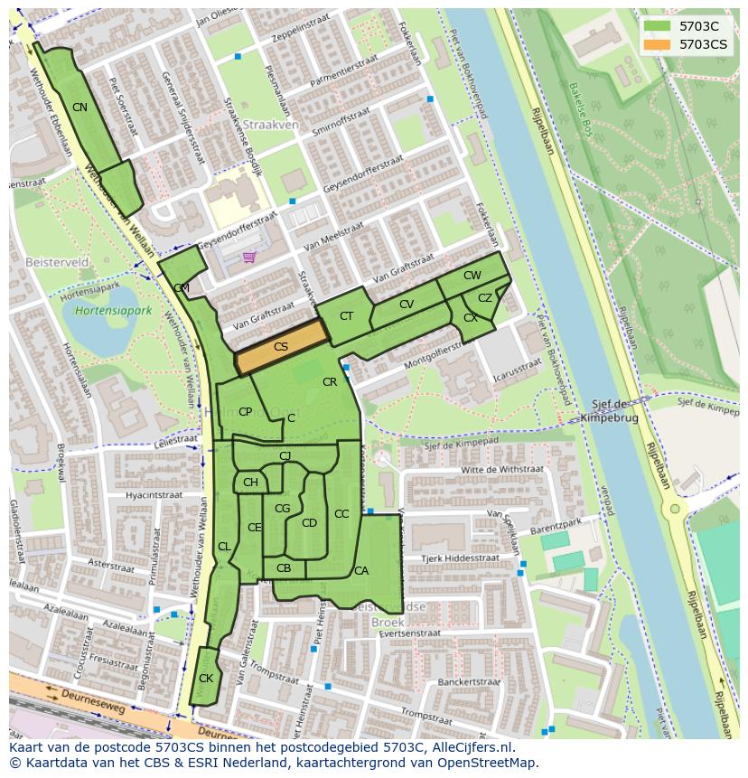 Afbeelding van het postcodegebied 5703 CS op de kaart.