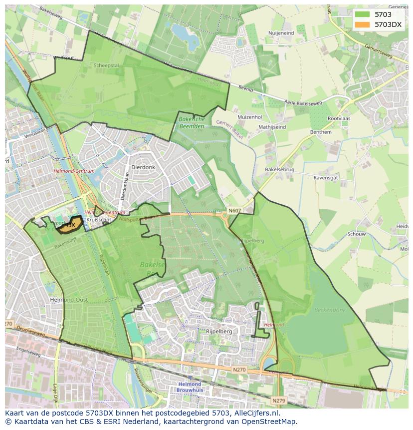 Afbeelding van het postcodegebied 5703 DX op de kaart.