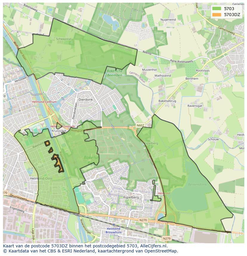 Afbeelding van het postcodegebied 5703 DZ op de kaart.