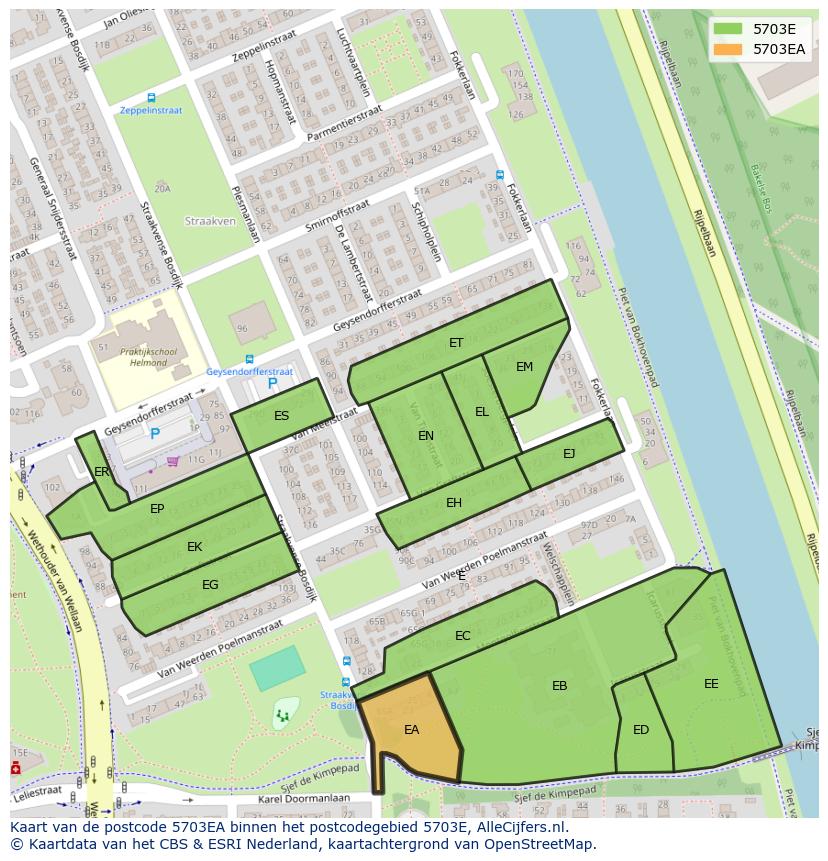Afbeelding van het postcodegebied 5703 EA op de kaart.