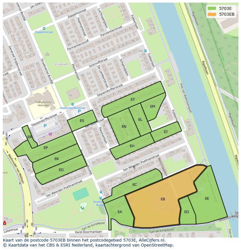Afbeelding van het postcodegebied 5703 EB op de kaart.