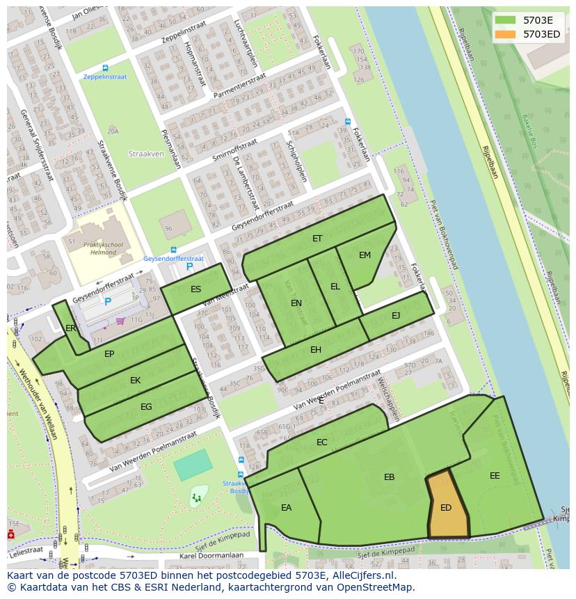 Afbeelding van het postcodegebied 5703 ED op de kaart.