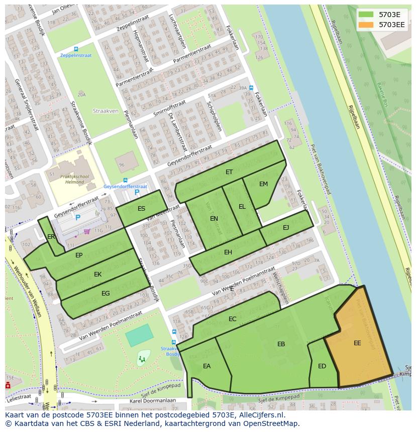 Afbeelding van het postcodegebied 5703 EE op de kaart.
