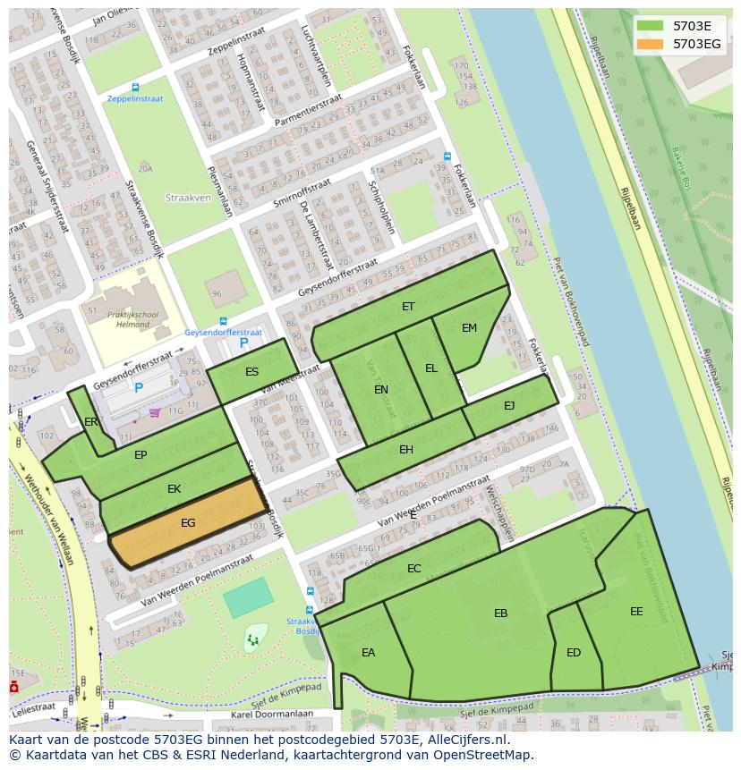 Afbeelding van het postcodegebied 5703 EG op de kaart.