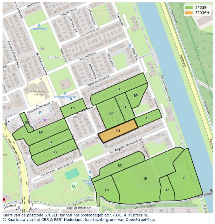 Afbeelding van het postcodegebied 5703 EH op de kaart.