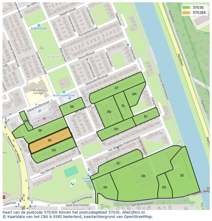 Afbeelding van het postcodegebied 5703 EK op de kaart.