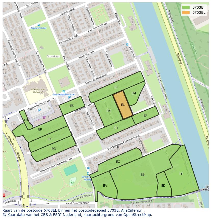 Afbeelding van het postcodegebied 5703 EL op de kaart.
