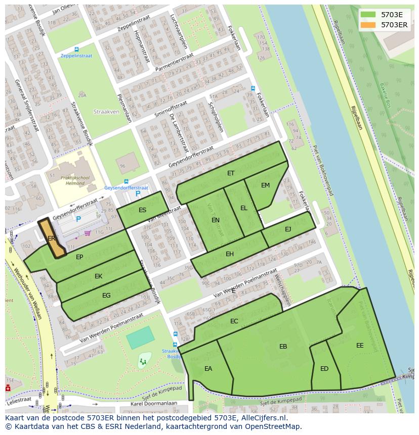 Afbeelding van het postcodegebied 5703 ER op de kaart.