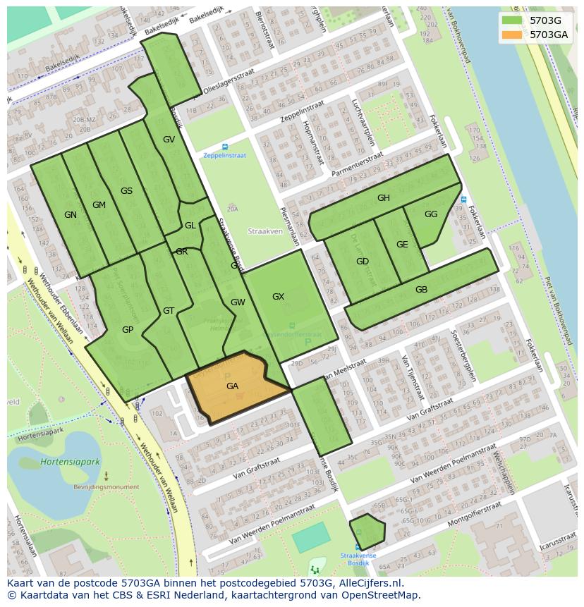 Afbeelding van het postcodegebied 5703 GA op de kaart.