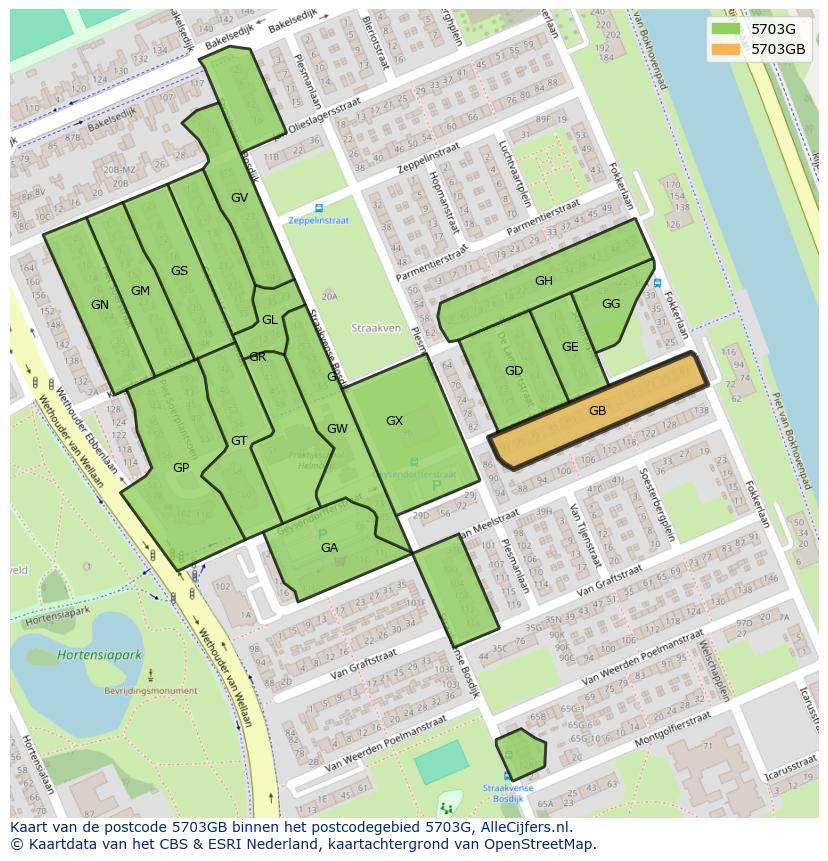 Afbeelding van het postcodegebied 5703 GB op de kaart.