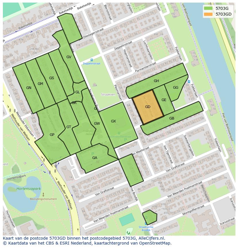 Afbeelding van het postcodegebied 5703 GD op de kaart.