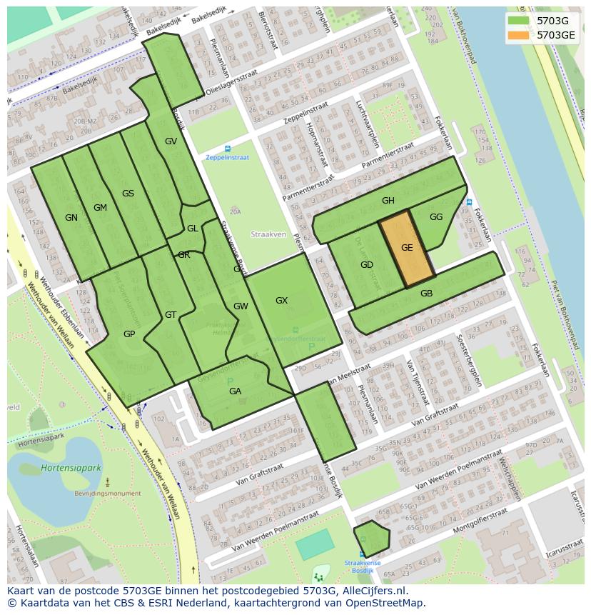 Afbeelding van het postcodegebied 5703 GE op de kaart.