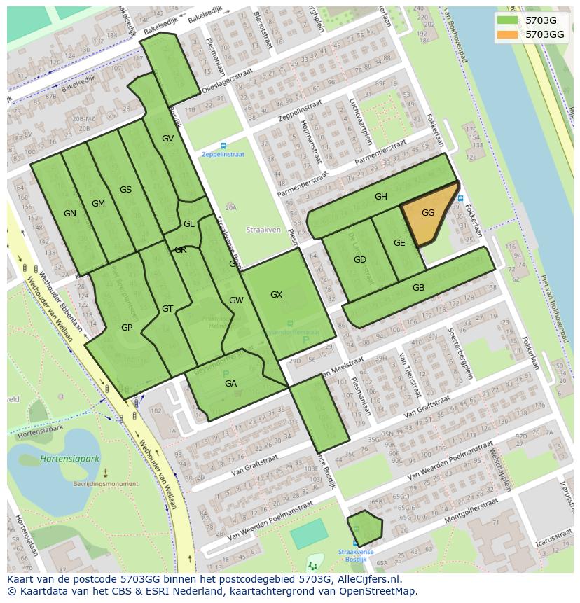 Afbeelding van het postcodegebied 5703 GG op de kaart.