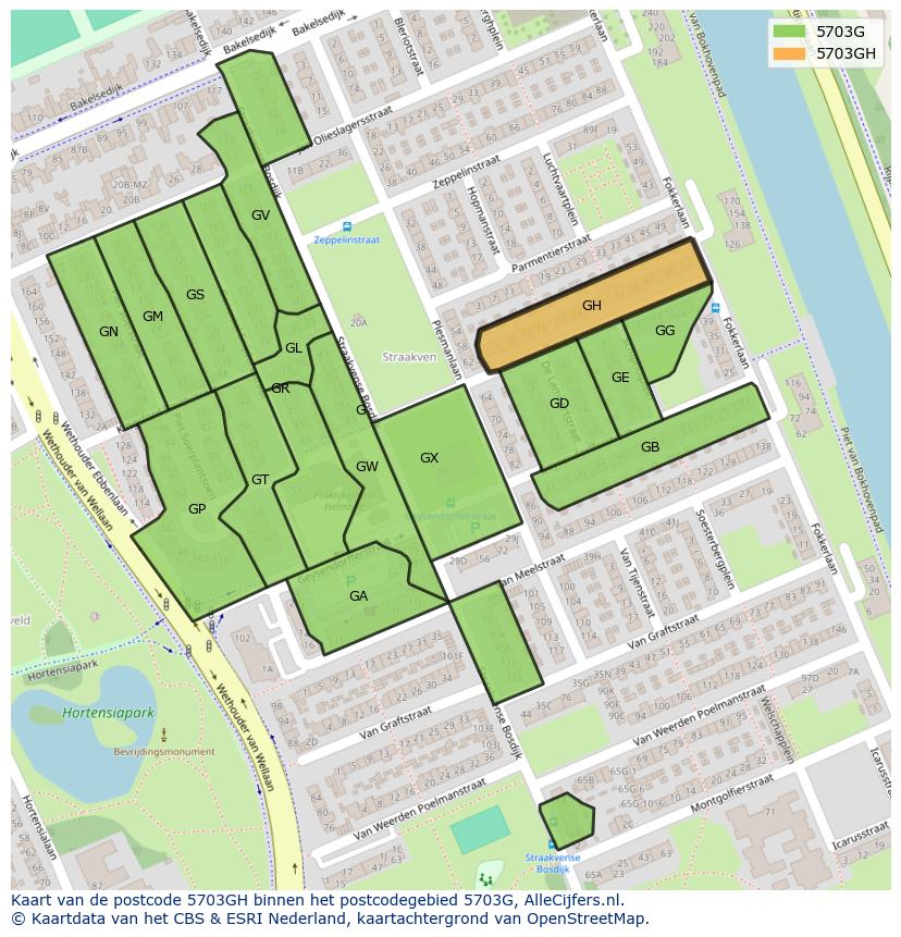 Afbeelding van het postcodegebied 5703 GH op de kaart.