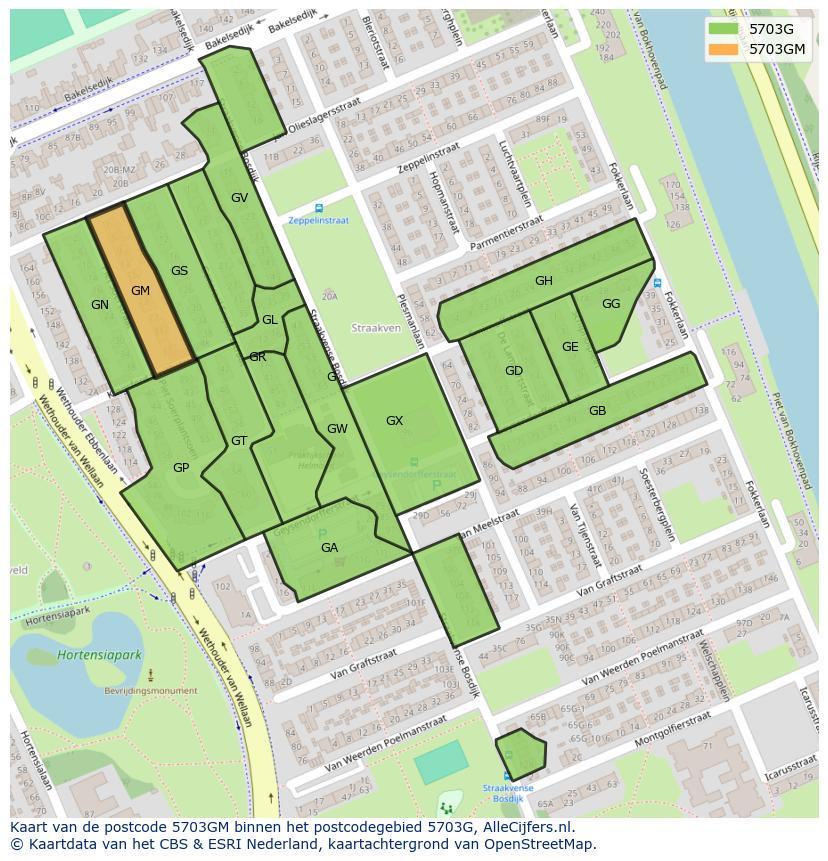 Afbeelding van het postcodegebied 5703 GM op de kaart.
