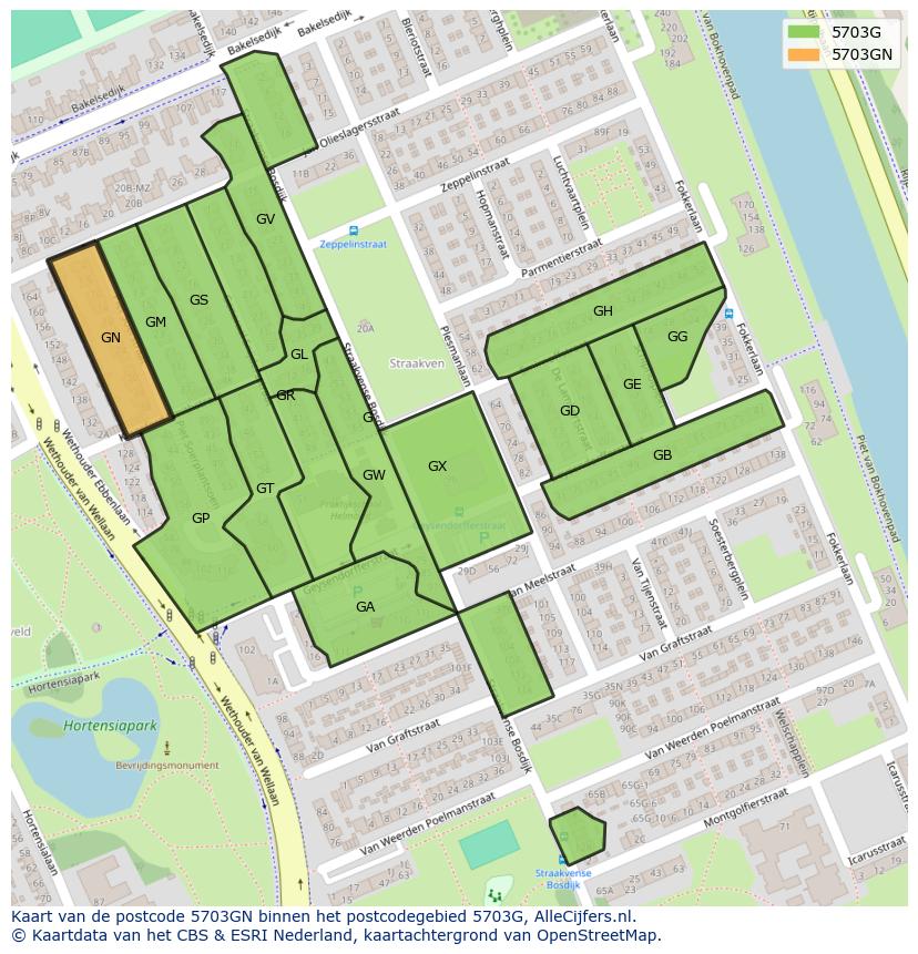 Afbeelding van het postcodegebied 5703 GN op de kaart.