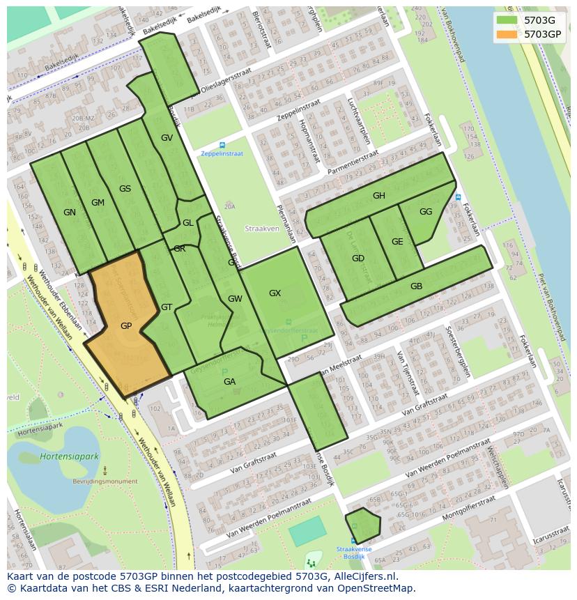 Afbeelding van het postcodegebied 5703 GP op de kaart.