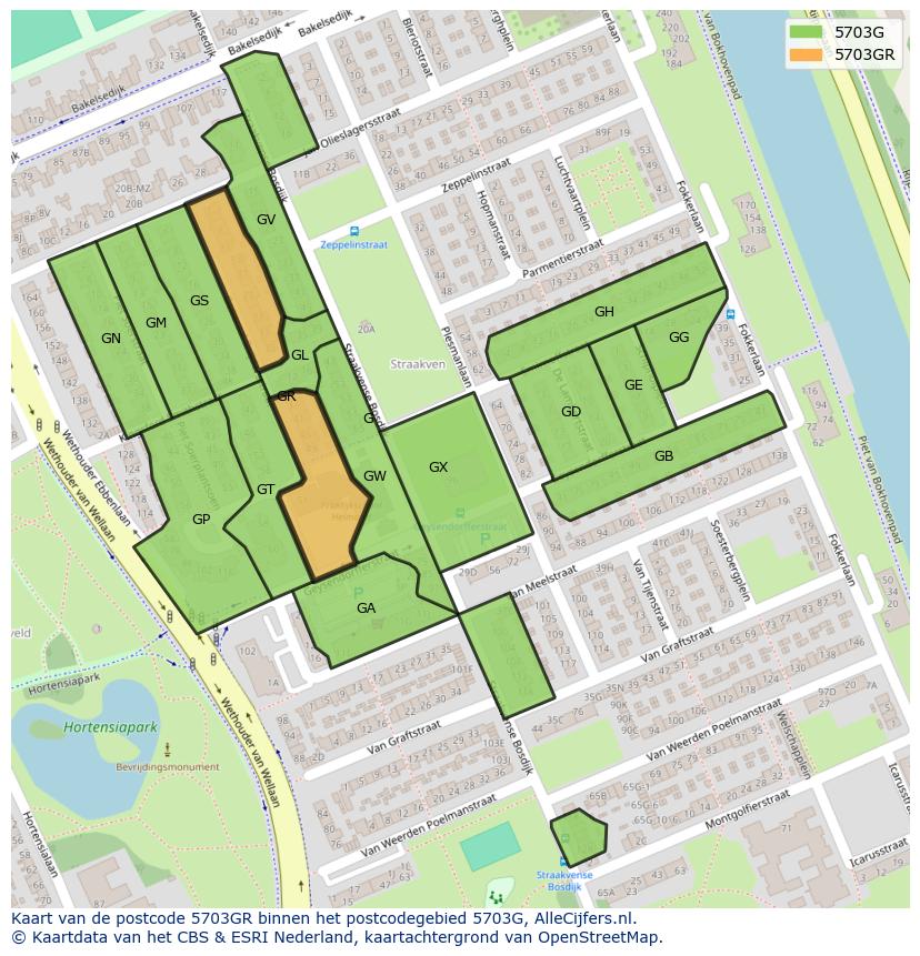 Afbeelding van het postcodegebied 5703 GR op de kaart.