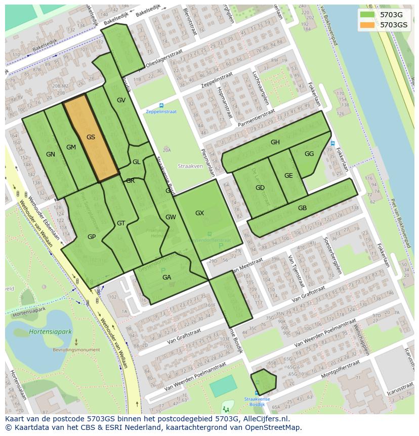 Afbeelding van het postcodegebied 5703 GS op de kaart.