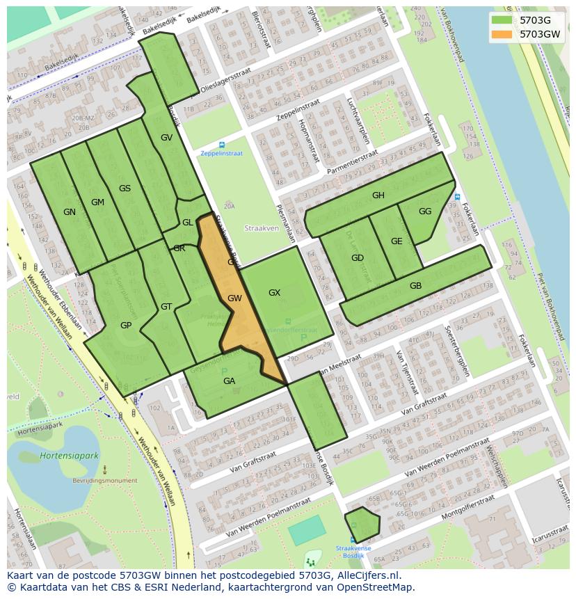 Afbeelding van het postcodegebied 5703 GW op de kaart.
