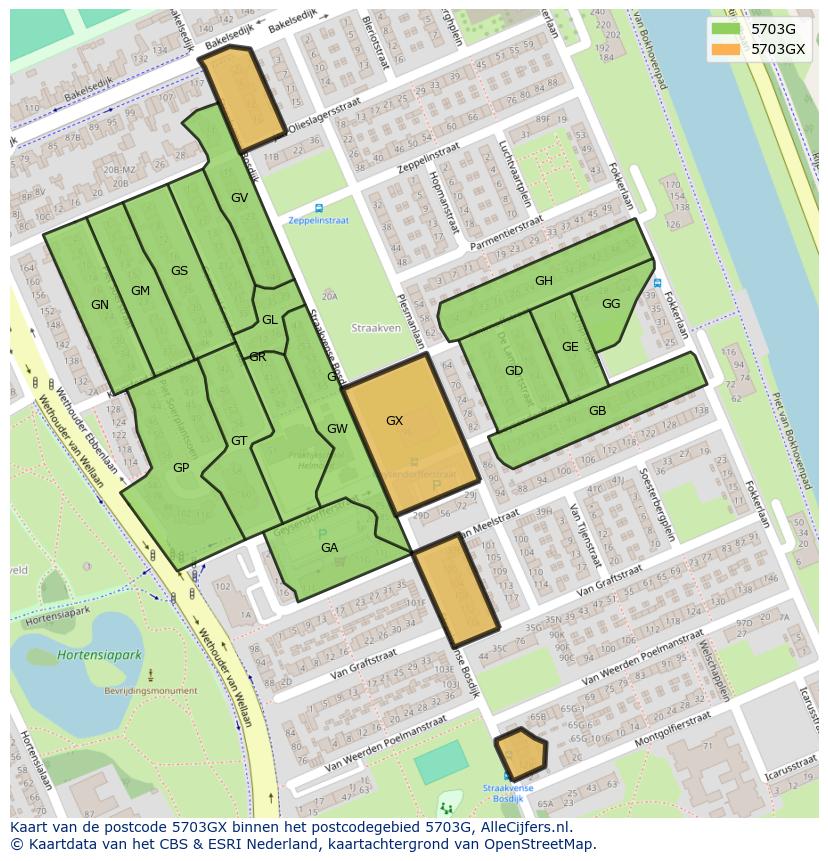 Afbeelding van het postcodegebied 5703 GX op de kaart.
