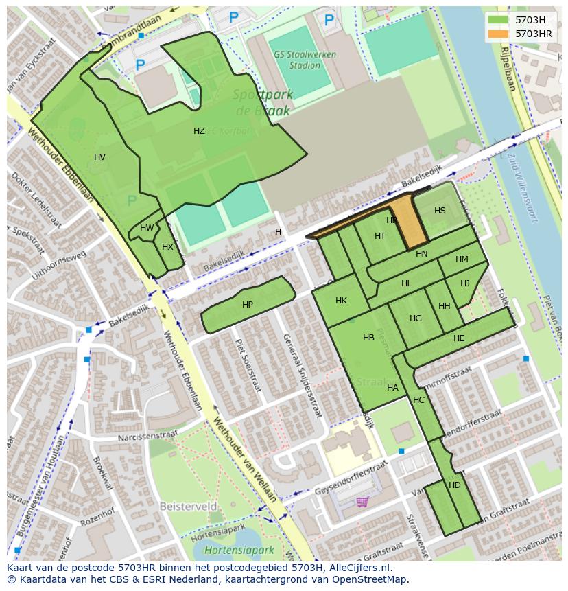 Afbeelding van het postcodegebied 5703 HR op de kaart.